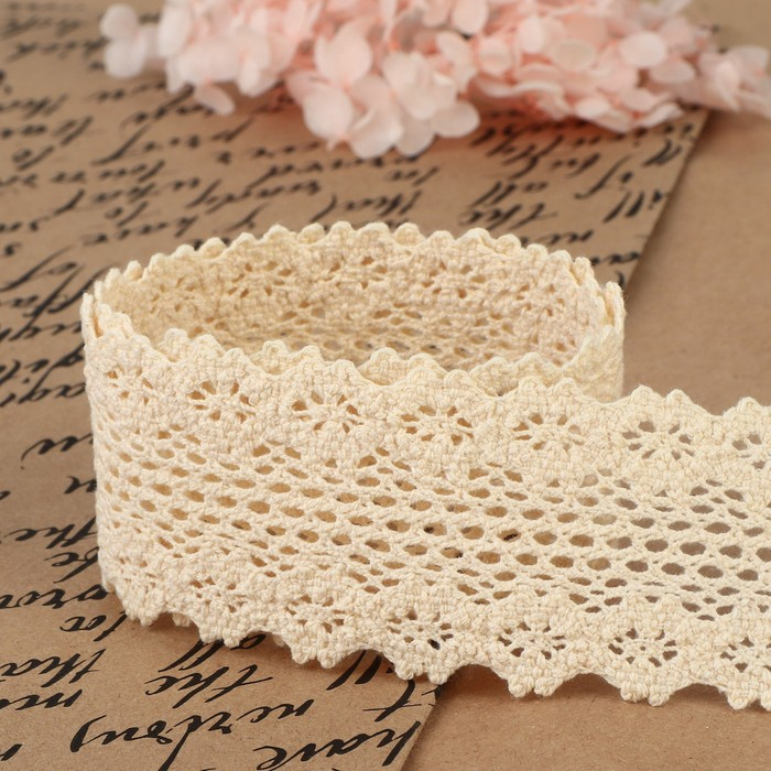 Кружево вязаное, 45 мм &times; 10 &plusmn; 1 м, цвет бежевый