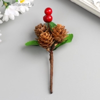 Декор для творчества "Веточка с 3-мя шишками и 3-мя ягодками" 7,5 см Декор для творчества "Веточка с 3-мя шишками и 3-мя ягодками" 7,5 см