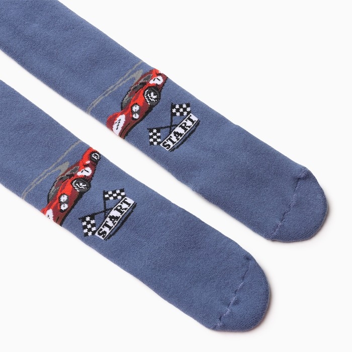 Колготки детские махровые &laquo;Гоночная машина&raquo; цвет деним, рост 98-104