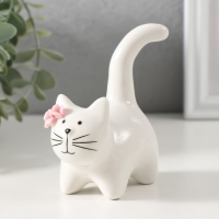 Сувенир керамика "Котик белый пухлый с розовыми цветочками" 7,8х5х10 см