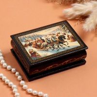 Шкатулка &laquo;Тройка зимняя&raquo;, черная, 8х10,5 см, лаковая миниатюра