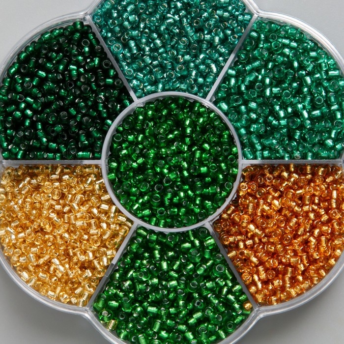 Бисер стекло 12/0 в цветке Бисер стекло 12/0 в цветке "Воздух" цветной прозрачный 7 цветов х 8 гр 8,2х8,2х2 см