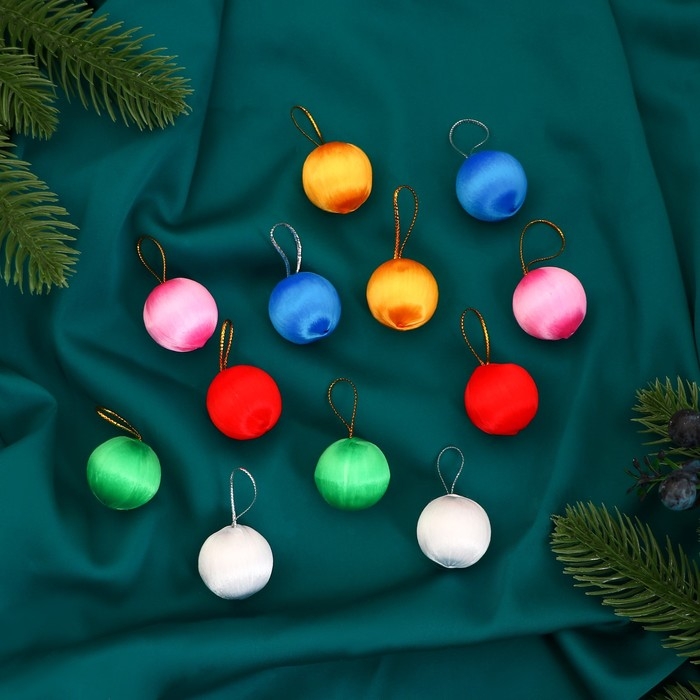 Набор шаров пластик d-3 см, 12 шт "Текстильный глянец" микс