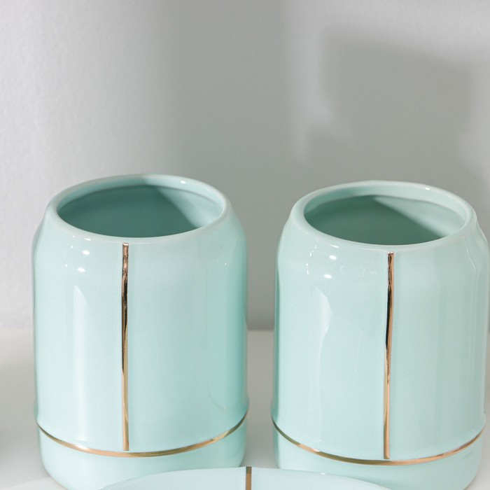 Набор аксессуаров для ванной комнаты &laquo;Лайн&raquo;, 4 предмета (дозатор 400 мл, мыльница, 2 стакана), цвет зелёный