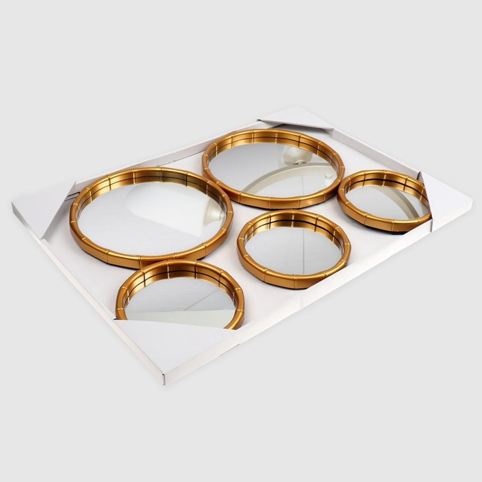 Настенные зеркала &laquo;Бамбук&raquo;, набор - 5 шт, d зеркальной поверхности 20,5/13 см, цвет золотистый