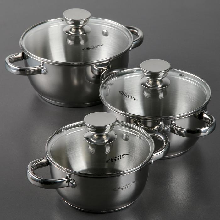 Набор кастрюль &laquo;Антея&raquo;, 3 предмета: 1,5 л, 2 л, 3 л, капсульное дно, подарочная упаковка, индукция