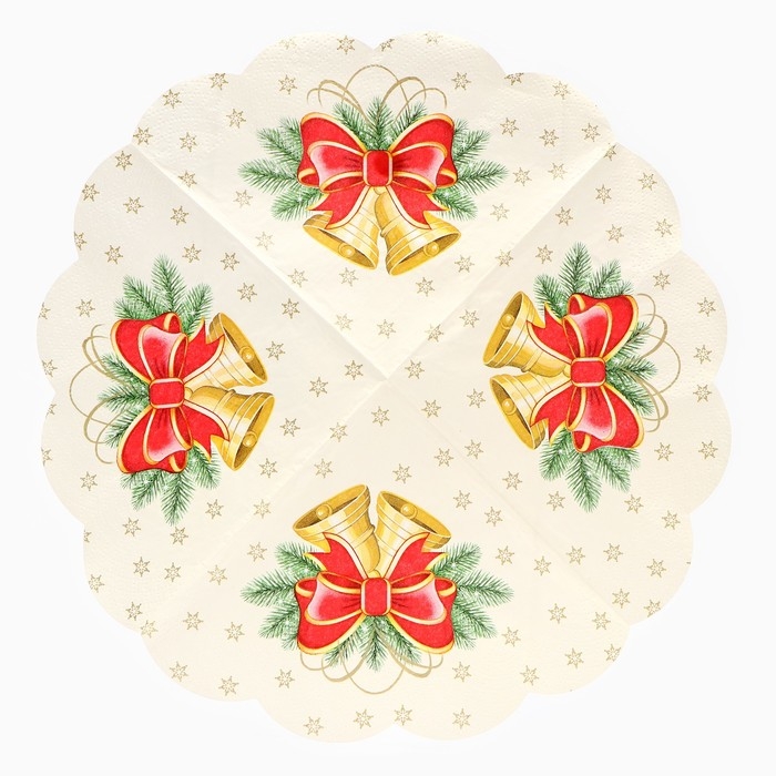 Новогодние салфетки бумажные Art Bouquet Rondo &laquo;Новогодние колокольчики&raquo;, 3 слоя, d 32 см., 12 шт.