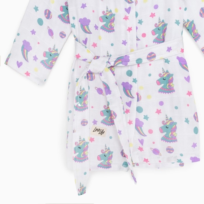Халат детский муслиновый LoveLife &laquo;Единороги&raquo; (2 года, рост 92-98 см) 100% хлопок, 235 гр/м2