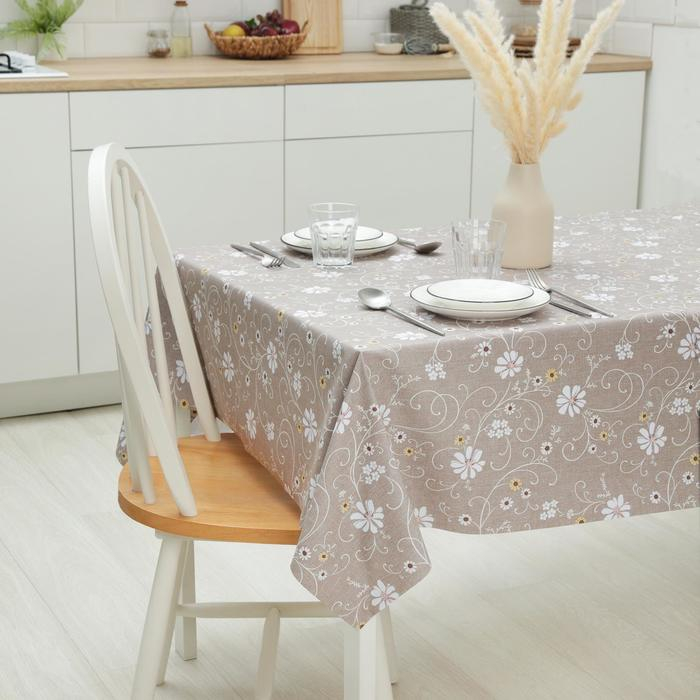 Клеёнка на стол &laquo;Ромашковое поле&raquo;, на тканевой основе, ширина 137 см, рулон 20 метров, толщина 0,25 мм, цвет коричневый