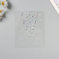 Наклейка пластик стразы на волосы "Геометрия, цветы" серебро 21х15,5 см