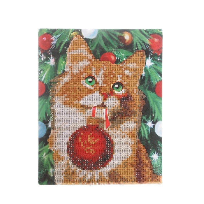 Алмазная мозаика на новый год с частичным заполнением «Рыжий кот», 20 х 25 см, новогодний набор для творчества Алмазная мозаика на новый год с частичным заполнением «Рыжий кот», 20 х 25 см, новогодний набор для творчества