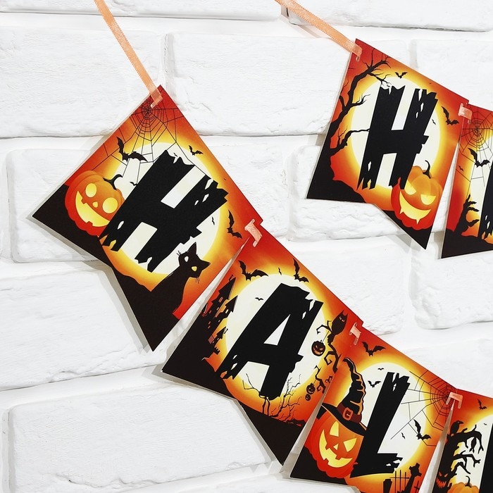 Гирлянда на ленте на Хэллоуин &laquo;Happy Halloween&raquo;, тыквы, длина 250 см.