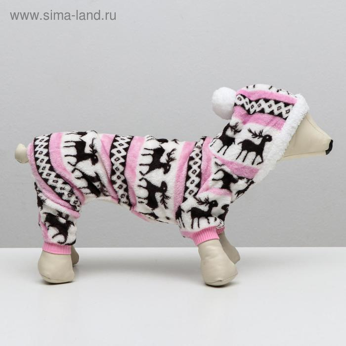 Комбинезон "Олени" с капюшоном, размер M (ДС 30 см, ОГ 40 см, ОШ 30 см), розовый