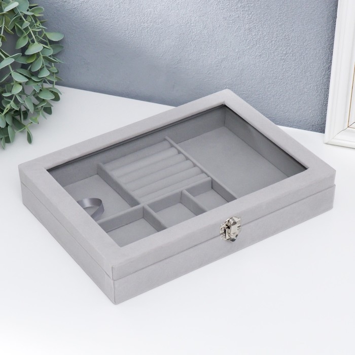 Шкатулка бархат для украшений многофункциональная Шкатулка бархат для украшений многофункциональная "Серый туман" 5х20х28 см