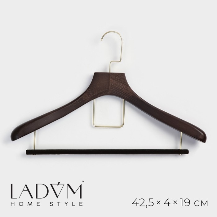 Плечики - вешалка для костюмов LaDо́m Brown Gold, 42,5&times;4&times;19 см, перекладина вельвет, широкие плечики, дерево бук