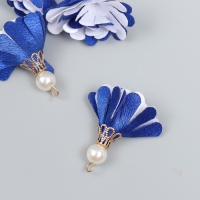 Декор текстиль "Цветок 2 цвета с жемчужиной. Ультрамарин и белый" набор 6 шт 3 см Декор текстиль "Цветок 2 цвета с жемчужиной. Ультрамарин и белый" набор 6 шт 3 см
