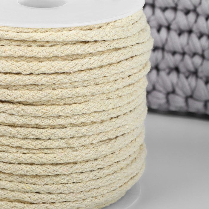Шнур для плетения, хлопок, d = 4 мм, 50 &plusmn; 1 м, без сердечника, цвет белый