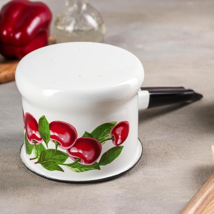 Ковш эмалированный «Вишневый сад», 1 л, металлическая ручка, цвет белый Ковш эмалированный «Вишневый сад», 1 л, металлическая ручка, цвет белый