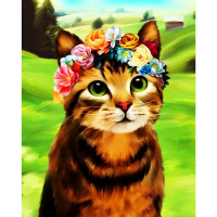 Алмазная мозаика с частичным заполнением на подрамнике &laquo;Кот в венке&raquo;, 50 x 60 см