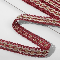 Тесьма декоративная, 16 мм, 9,1 &plusmn; 0,5 м, цвет бордовый/бежевый