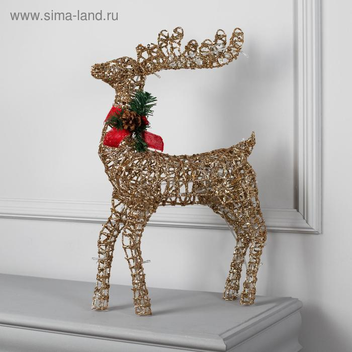 Светодиодная фигура &laquo;Олень золотистый&raquo; 35 &times; 60 &times; 10 см, металл, 220 В, мерцание, свечение тёплое белое