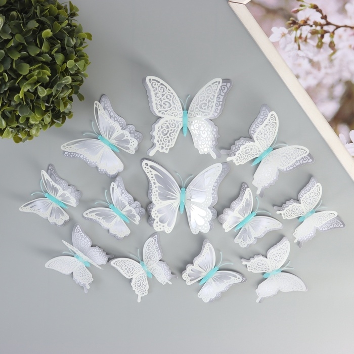 Магнит пластик светится в темноте Магнит пластик светится в темноте "Серые бабочки" двойные крылья набор 12 шт