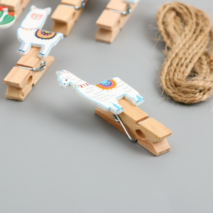 Декор для творчества дерево Декор для творчества дерево "Прищепка. Ламы и кактусы" набор 10 шт 5х2х1,2 см