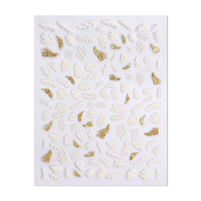 Наклейки для ногтей &laquo;Папоротник&raquo;, цвет белый/золотистый