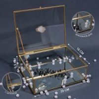 Органайзер для хранения &laquo;MOUNTAINS&raquo;, с крышкой, стеклянный, с зеркальным дном, 1 секция, 20 &times; 16 &times; 6,5 см, цвет прозрачный/медный