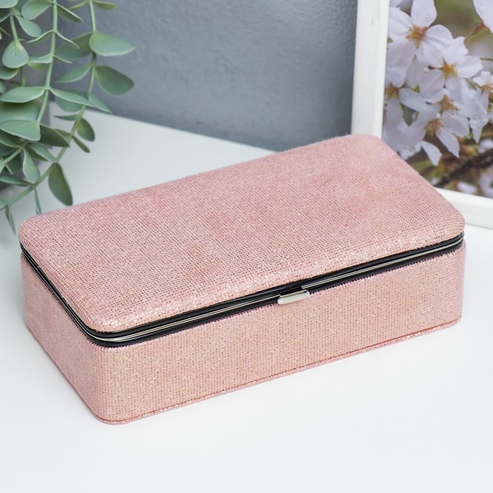 Шкатулка кожзам для украшений Шкатулка кожзам для украшений "Мелкие квадратики. Розовый" 6х9,8х18,5 см