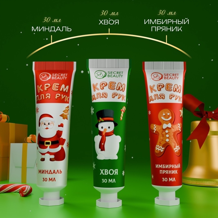 Новогодний подарочный набор косметики. Крема для рук. Красно-зеленая серия