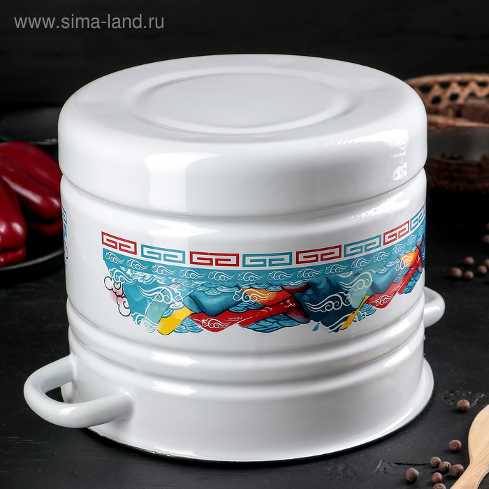 Мантоварка-позница эмалированная, 9 л, декор, 3 вставки, цвет МИКС Мантоварка-позница эмалированная, 9 л, декор, 3 вставки, цвет МИКС