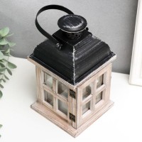 Подсвечник дерево на 1 свечу "Фонарь - окошки" состаренный белый 22х11,5х11,5 см Подсвечник дерево на 1 свечу "Фонарь - окошки" состаренный белый 22х11,5х11,5 см