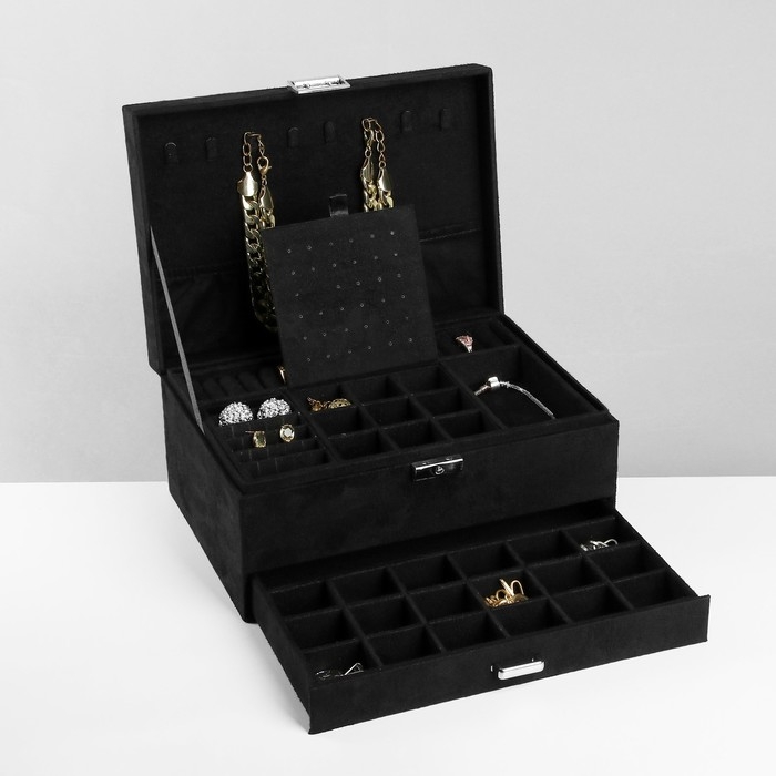 Подставка для украшений &laquo;Шкатулка&raquo; 2-х уровневая, флок, 24,5&times;17&times;12 см, цвет чёрный