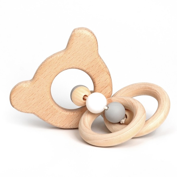 Прорезыватель деревянный для зубов &laquo;Мишка&raquo;, с силиконовыми элементами, Крошка Я