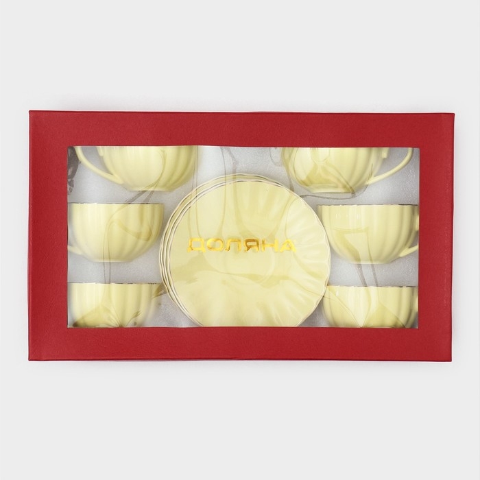 Сервиз фарфоровый чайный Доляна &laquo;Вивьен&raquo;, 12 предметов: 6 чашек 200 мл, 6 блюдец d=15 см, цвет жёлтый