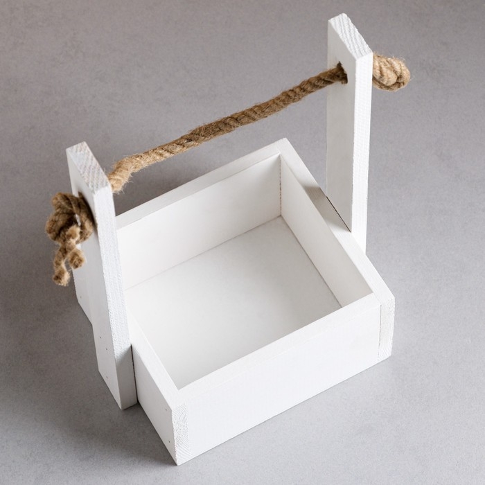 Кашпо деревянное 15&times;12&times;25 см "Ажур", прямоугольное, ручка верёвка, белый Дарим Красиво