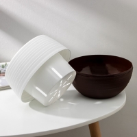 Горшок для цветов с поддоном «Япония», 2 л, белый-коричневый Горшок для цветов с поддоном «Япония», 2 л, белый-коричневый