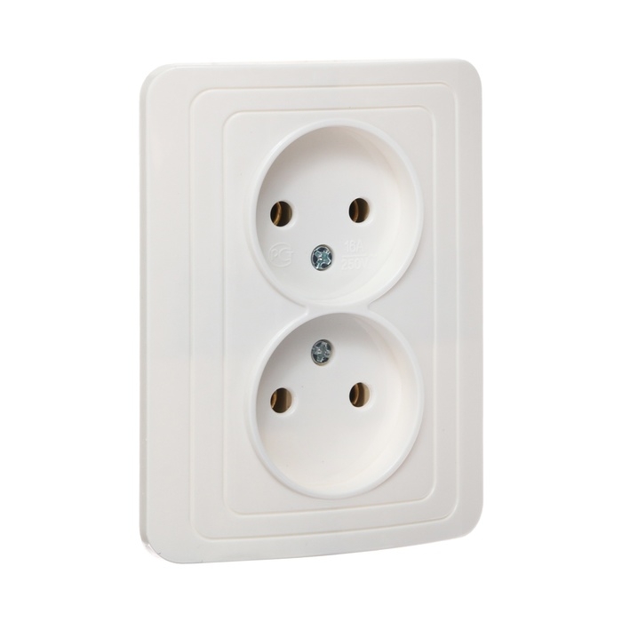 Розетка двухместная Luazon Lighting Розетка двухместная Luazon Lighting "Орион", 10 А, скрытая, без з/к, белая