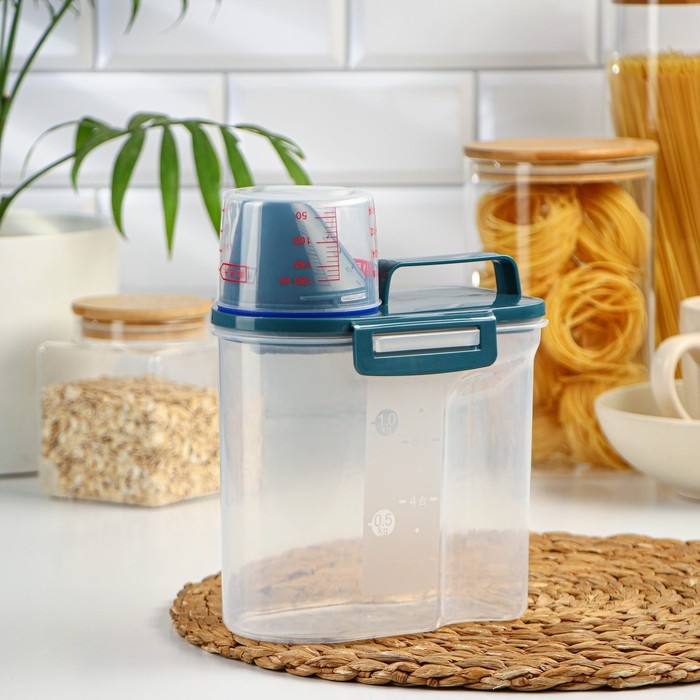 Контейнер пластиковый для хранения сыпучих продуктов с дозатором, 1 кг, 17&times;10,5&times;22 см, цвет прозрачный
