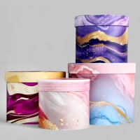 Набор шляпных коробок для цветов 4 в 1, упаковка подарочная, &laquo;Мрамор&raquo;, 20 х 17,5 - 16 х 14 см