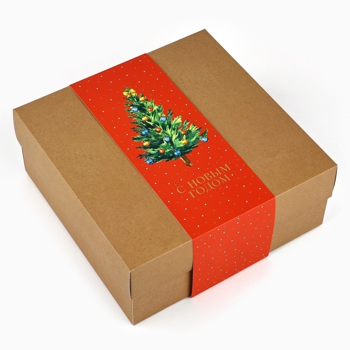 Коробка подарочная новогодняя складная &laquo;С Новым годом&raquo;, тиснение, 20 х 20 х 8 см, Новый год