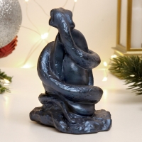 Новый год. Символ 2025. Фигура "Змея на камне" синий лунный, 9х7х5см