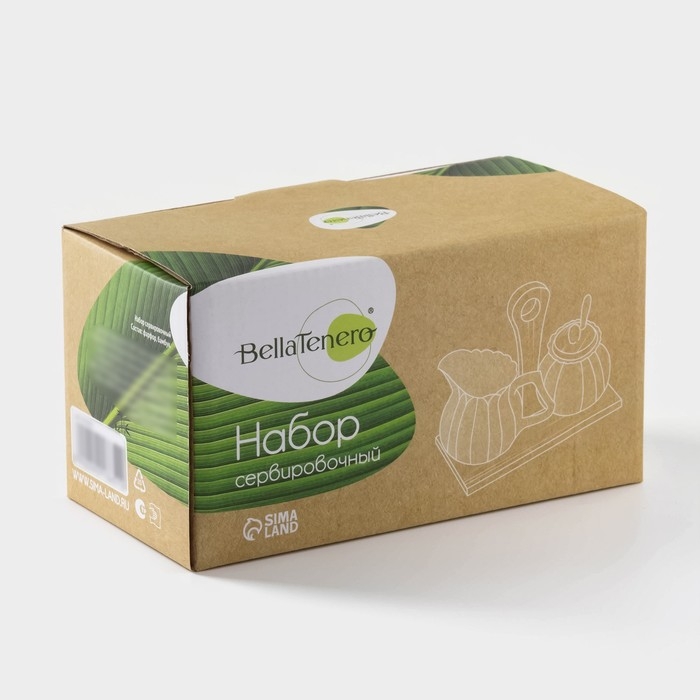 Набор фарфоровый сервировочный BellaTenero «Тюльпан», 4 предмета: молочник 200 мл, сахарница с крышкой 170 мл, бамбуковая подставка, ложка, цвет белый Набор фарфоровый сервировочный BellaTenero «Тюльпан», 4 предмета: молочник 200 мл, сахарница с крышкой 170 мл, бамбуковая подставка, ложка, цвет белый