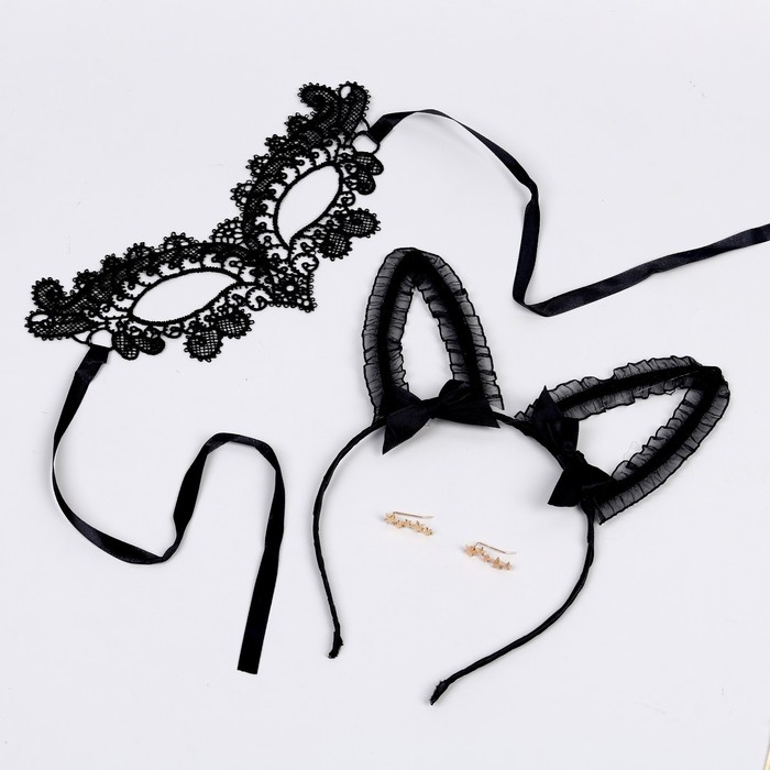 Карнавальный набор «Кокетка» (ободок+маска+серьги) Карнавальный набор «Кокетка» (ободок+маска+серьги)
