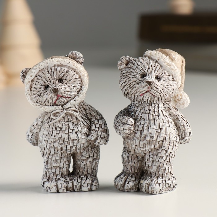 Сувенир полистоун Сувенир полистоун "Мишка в шапке/колпаке, стоит" серый МИКС 4х3х7 см