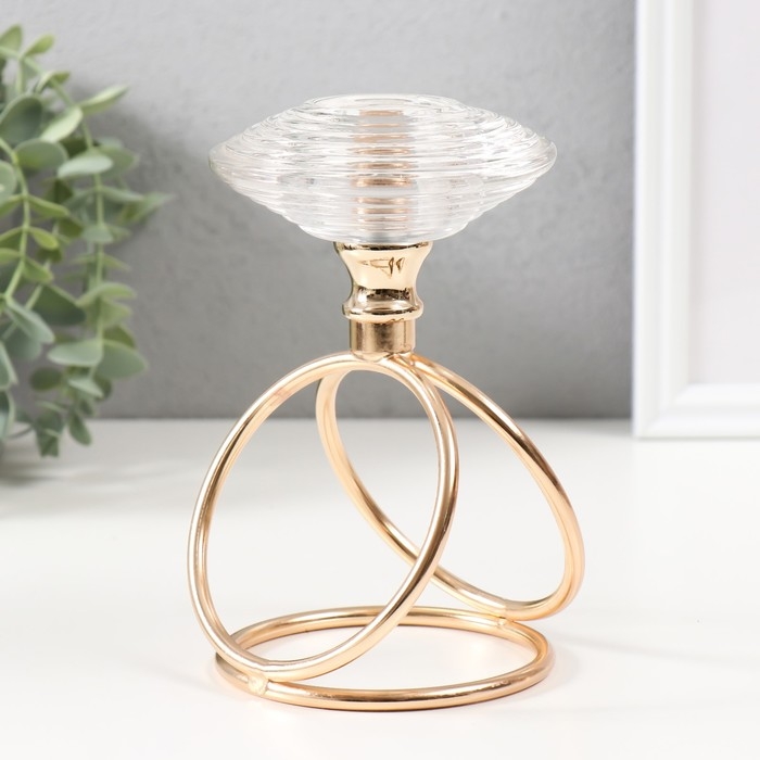 Подсвечник металл, стекло на 1 свечу Подсвечник металл, стекло на 1 свечу "Иллюзия воды" d=3,5 см золото 10х10х17 см