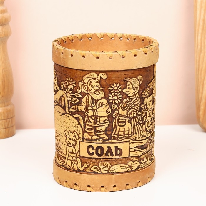 Туес &laquo;Деревня ", соль, 10 х 10 х 14 см