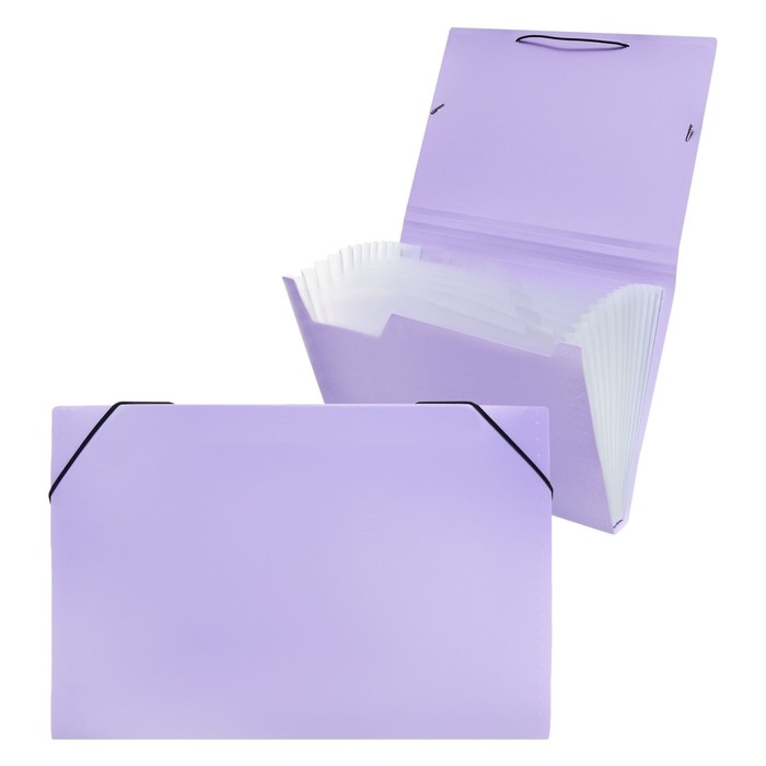 Папка картотека А4, Calligrata Папка картотека А4, Calligrata "Акварель", 13 отделений, пластиковая, 700 мкм, лавандовая, резинка чёрная