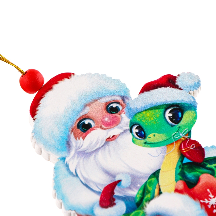 Ёлочная игрушка - подвеска деревянная «Новый год! Дед Мороз и змея», символ года 2025 Ёлочная игрушка - подвеска деревянная «Новый год! Дед Мороз и змея», символ года 2025